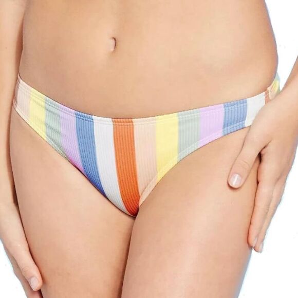 Fun Xhilaration Two Piece Swim Suit Bikini Color Block Ribbed Striped Size Small - Picture 8 of 12